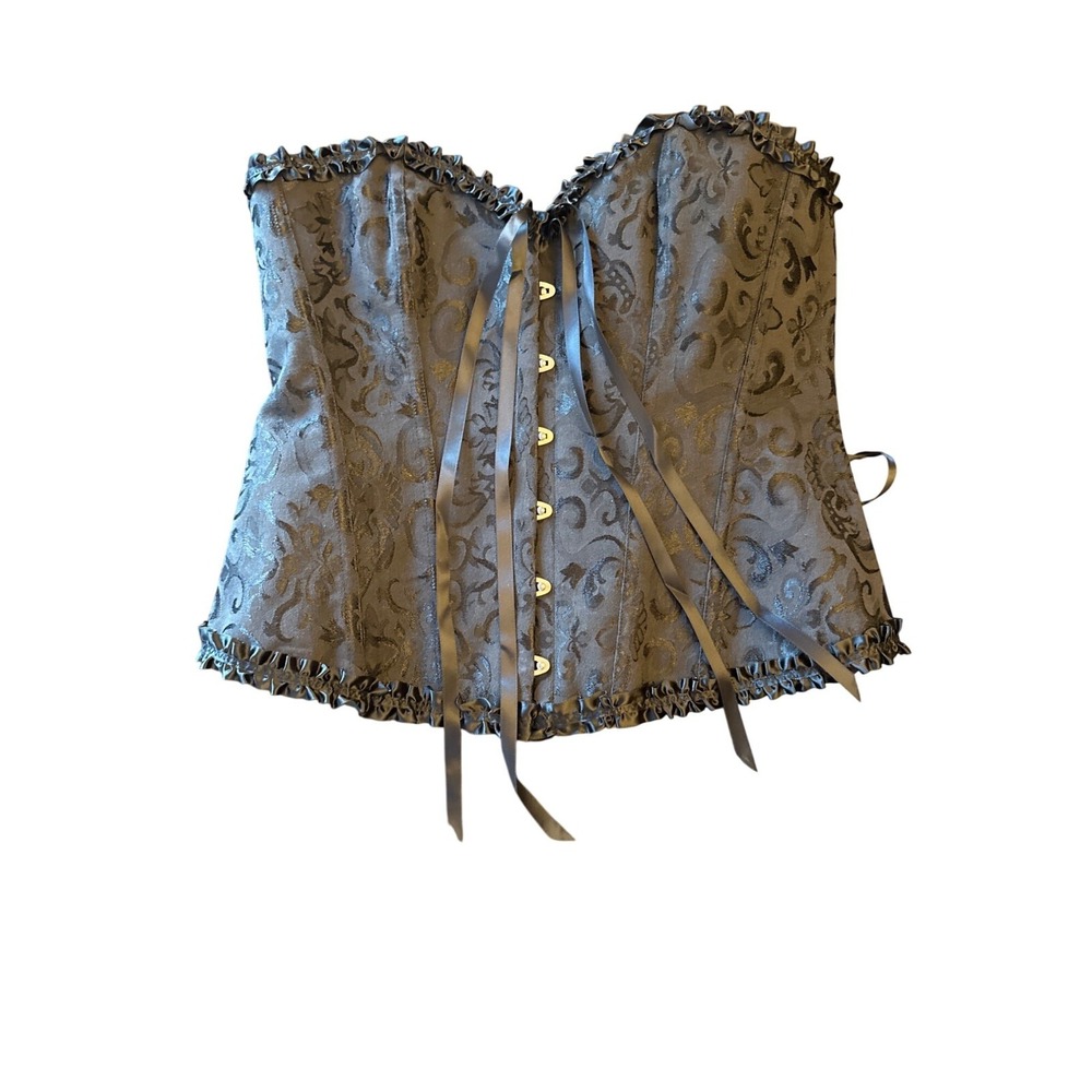 Black Brocade Lace-Up Bustier‎ Corset Top Goth Whimsygoth Coquette